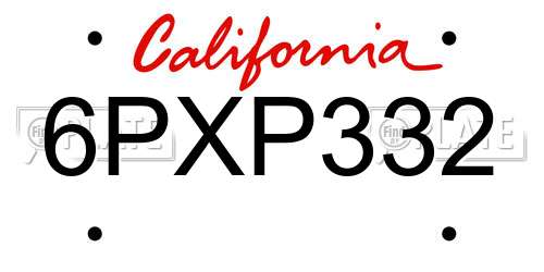 6PXP332 California License Plate