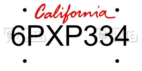 6PXP334 California License Plate