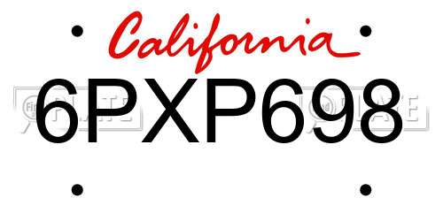 6PXP698 California License Plate