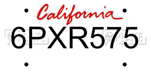 6PXR575 California License Plate
