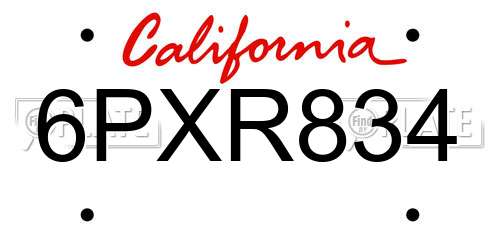 6PXR834 California License Plate
