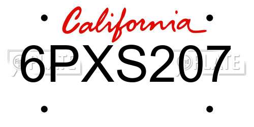 6PXS207 California License Plate