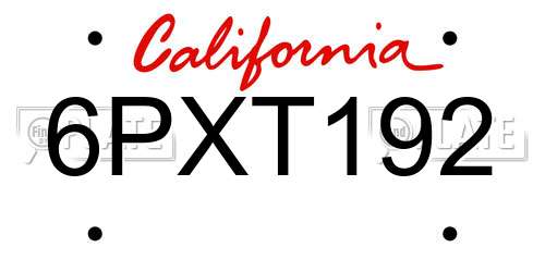 6PXT192 California License Plate