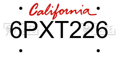 6PXT226 California License Plate