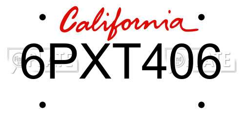 6PXT406 California License Plate