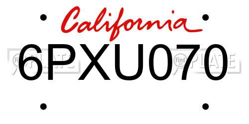 6PXU070 California License Plate