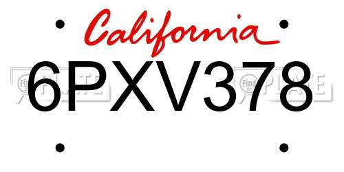 6PXV378 California License Plate