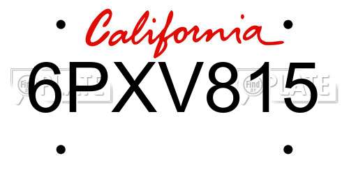 6PXV815 California License Plate