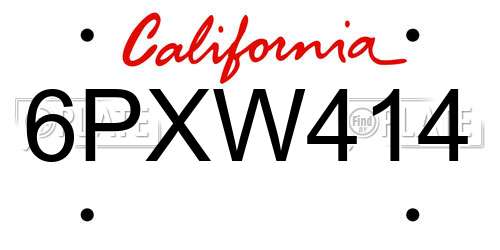 6PXW414 California License Plate