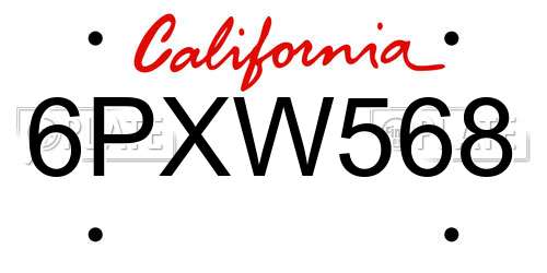6PXW568 California License Plate
