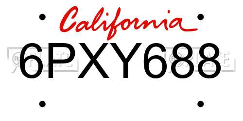 6PXY688 California License Plate