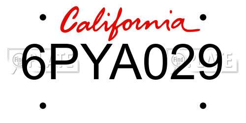 6PYA029 California License Plate