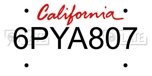6PYA807 California License Plate