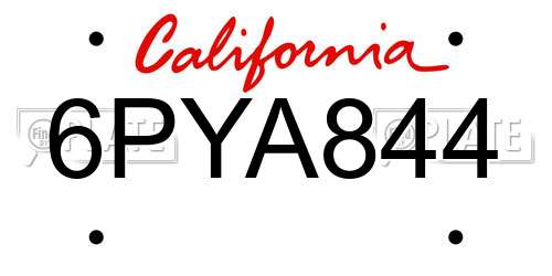 6PYA844 California License Plate
