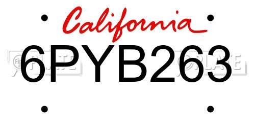 6PYB263 California License Plate