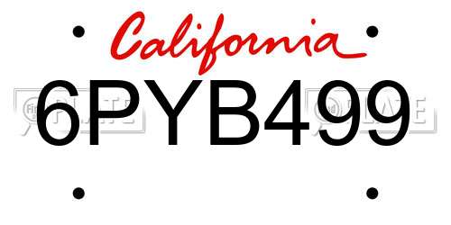 6PYB499 California License Plate