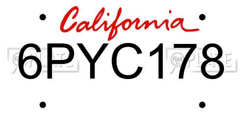 6PYC178 California License Plate