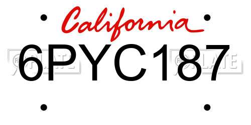 6PYC187 California License Plate