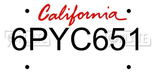 6PYC651 California License Plate