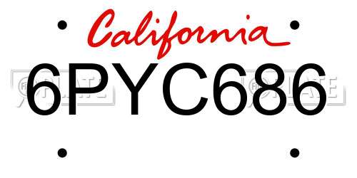 6PYC686 California License Plate