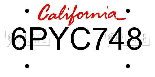 6PYC748 California License Plate