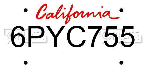6PYC755 California License Plate