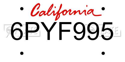 6PYF995 California License Plate