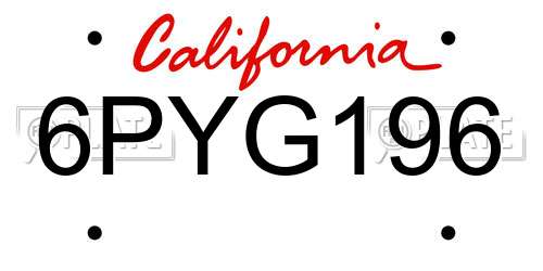 6PYG196 California License Plate