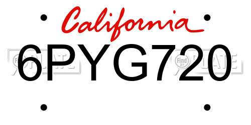 6PYG720 California License Plate
