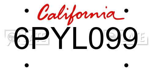 6PYL099 California License Plate
