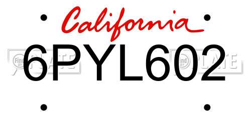 6PYL602 California License Plate