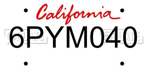 6PYM040 California License Plate