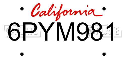 6PYM981 California License Plate