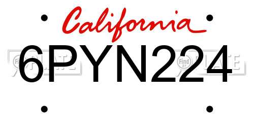 6PYN224 California License Plate