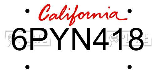 6PYN418 California License Plate