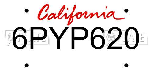 6PYP620 California License Plate