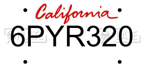 6PYR320 California License Plate