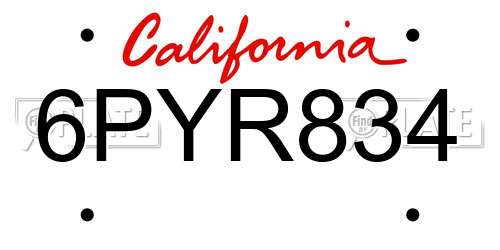 6PYR834 California License Plate