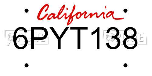 6PYT138 California License Plate