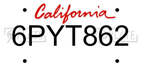 6PYT862 California License Plate
