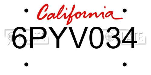 6PYV034 California License Plate