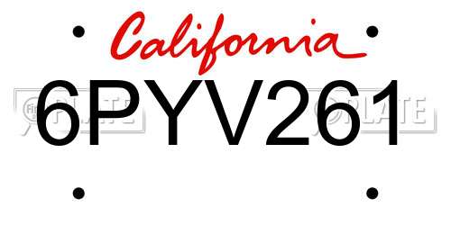 6PYV261 California License Plate