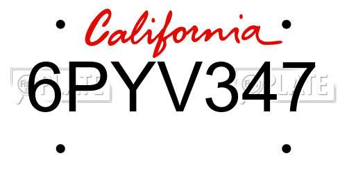 6PYV347 California License Plate