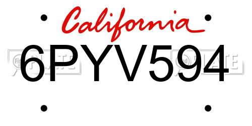 6PYV594 California License Plate