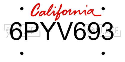 6PYV693 California License Plate