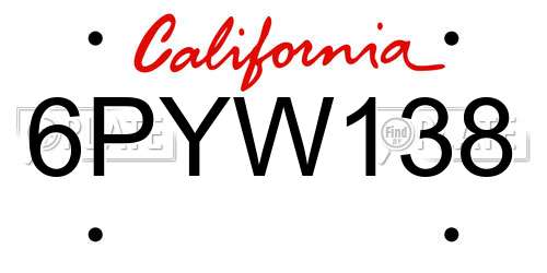 6PYW138 California License Plate
