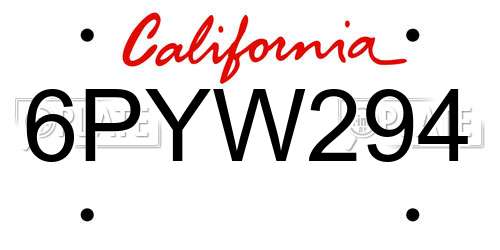 6PYW294 California License Plate