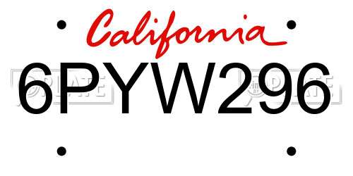 6PYW296 California License Plate