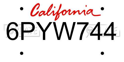 6PYW744 California License Plate