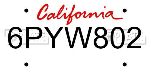 6PYW802 California License Plate